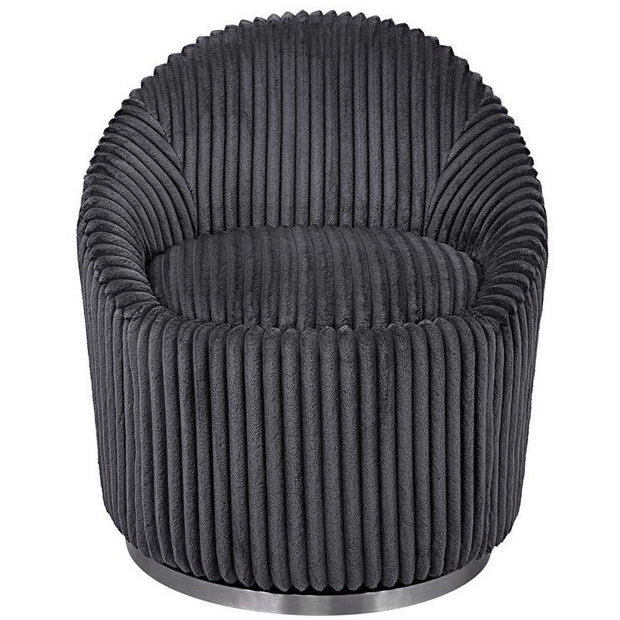 Uttermost Crue Luxurious Fluted Gunmetal Chenille Swivel Chair