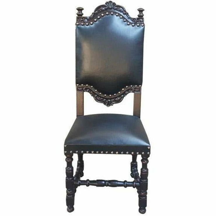 Casa Bonita Peruvian Hand-Painted Carved Wood and Leather Del Rey Dining Chair