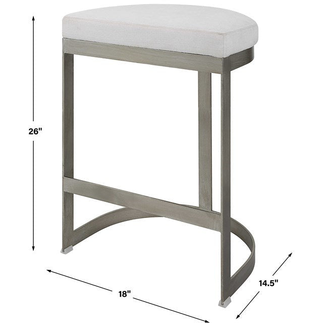 Uttermost Ivanna White Linen Performance Fabric Counter Stool With Brushed Silver Iron Base