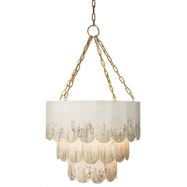 Provence Home Distressed Antiqued Cream & Gold Carved Wood Chandelier