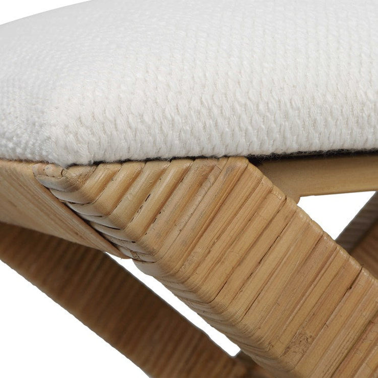 Uttermost St. Tropez Plush White Upholstered Seat Rattan Bench
