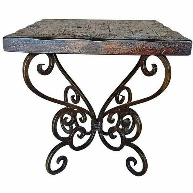 Casa Bonita Peruvian Hand-Painted Carved Wood and Hand Forged Iron Paradiso End Table