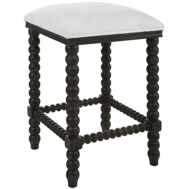 Uttermost Pryce White Performance Fabric Counter Stool With Black Wood Spindle Legs