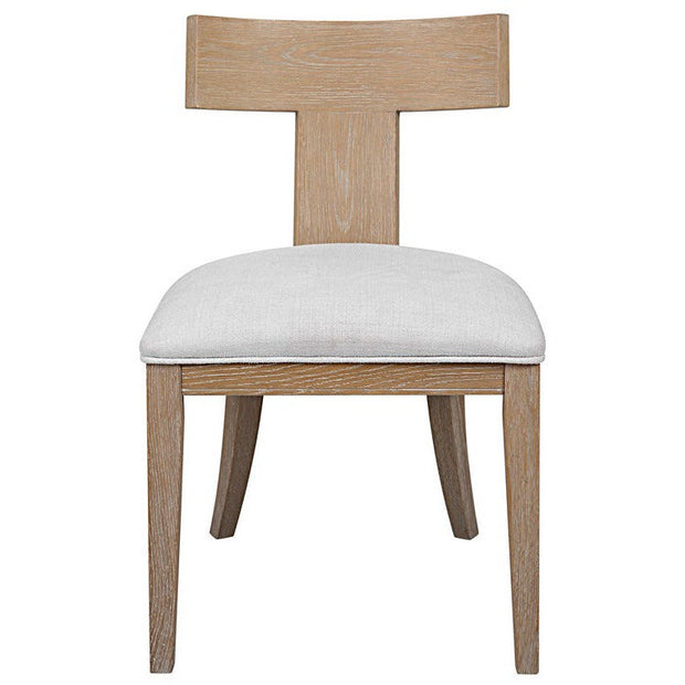 Uttermost Idris White Slubbed Performance Fabric Natural Wood Modern Dining Chair