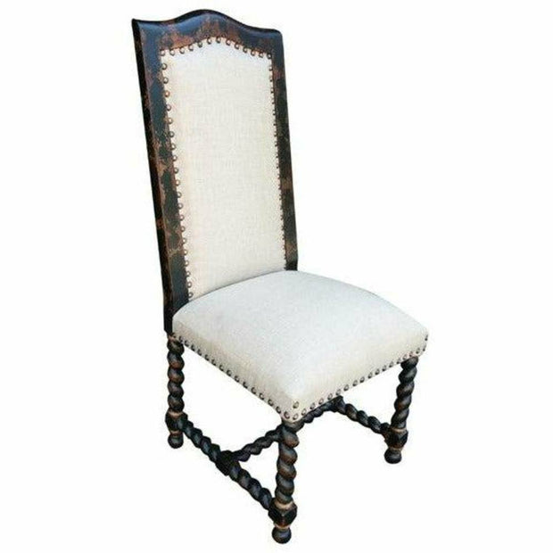 Casa Bonita Peruvian Hand-Painted Carved Wood and Linen Salomon Dining Chair