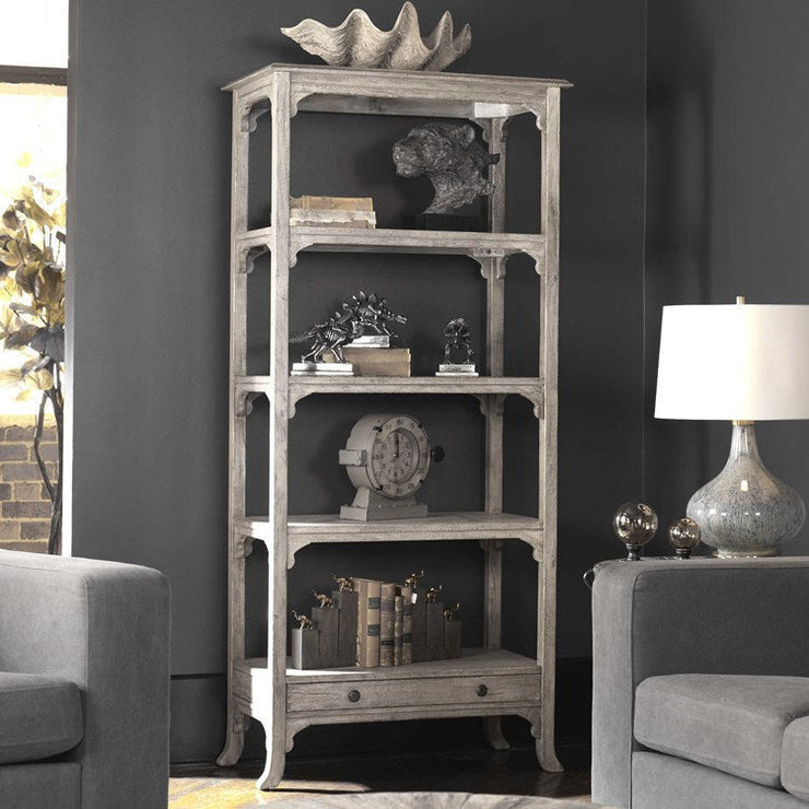 Uttermost Bridgely Aged White Mango Wood Etagere Bookcase