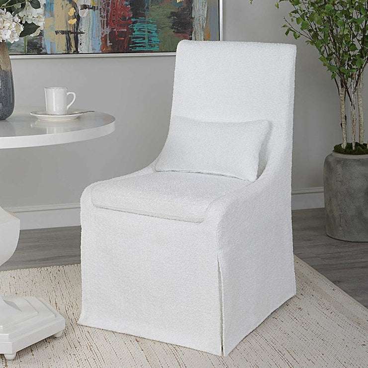 Uttermost Coley White Linen Performance Fabric Slipcovered Armless Chair With Pillow