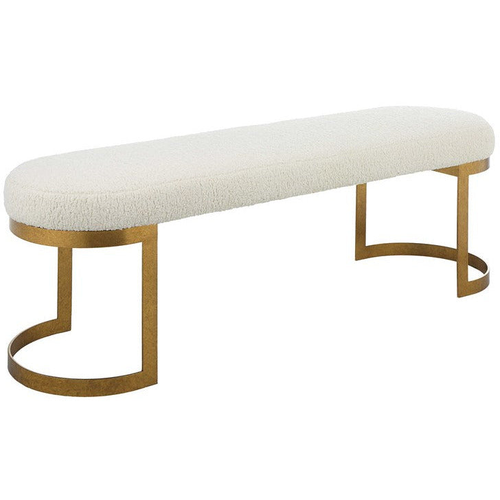 Uttermost Infinity White Faux Shearling Seat Modern Antique Gold Iron Bench