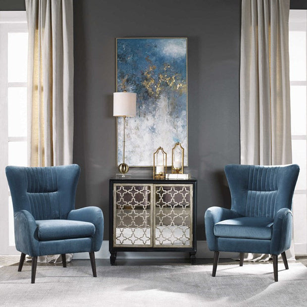 Uttermost Dax Channel Tufted Blue Velvet Accent Chair