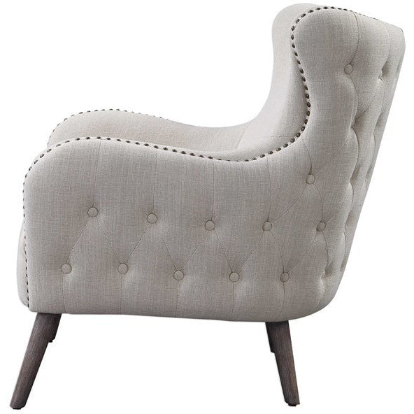 Uttermost Donya Cream Linen Accent Chair With Button Tufted Back