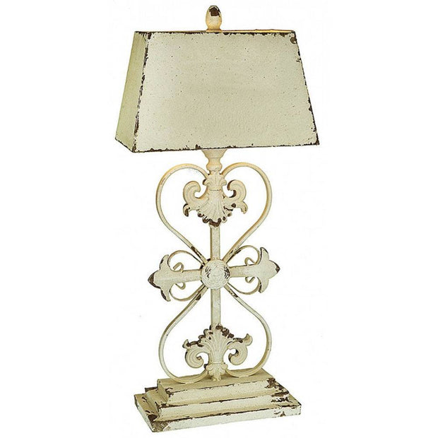 Provence Home Antiqued Cream Metal Table Lamp With Distressed Metal Shade