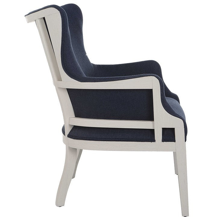 Uttermost Gordonston Regatta Blue Fabric White Wood Accent Armchair