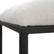 Uttermost Avenham Textured White Fabric Cushion Seat Modern Black Iron Small Bench