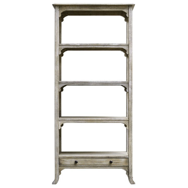 Uttermost Bridgely Aged White Mango Wood Etagere Bookcase