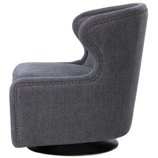 Uttermost Biscay Charcoal Gray Herringbone Fabric Contemporary Swivel Chair