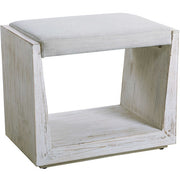Uttermost Cabana White Fabric Seat Coastal Whitewashed Wood Small Bench