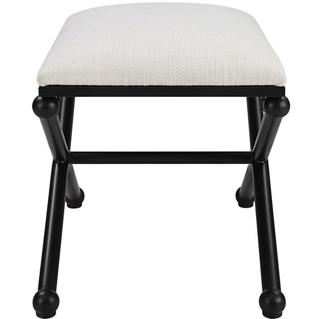 Uttermost Andrews Textured White Fabric Seat Modern Black Iron Small Bench
