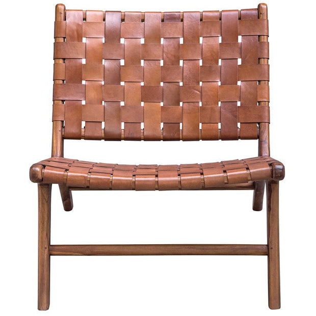 Uttermost Plait Basket Weave Cognac Leather Accent Chair
