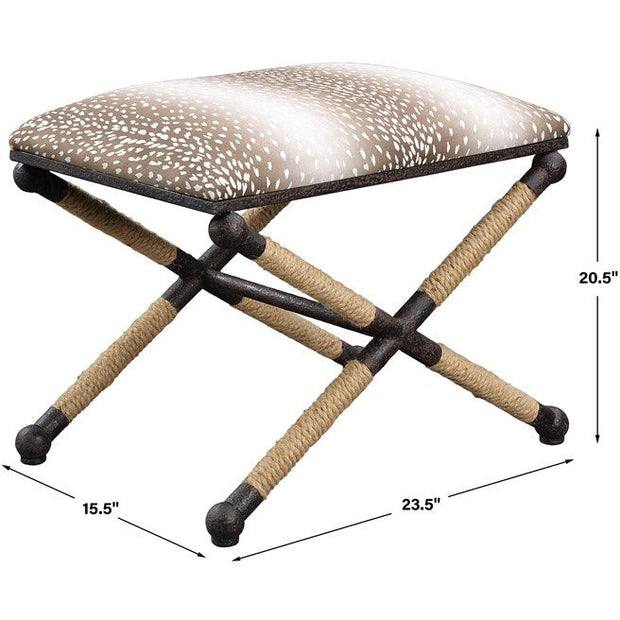 Uttermost Fawn Fabric Seat Natural Rope & Iron Small Bench