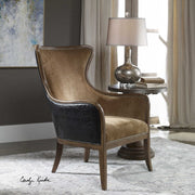 Uttermost Snowden Caramel Velvet Wing Back Armchair With Deep Chocolate Faux Leather Back
