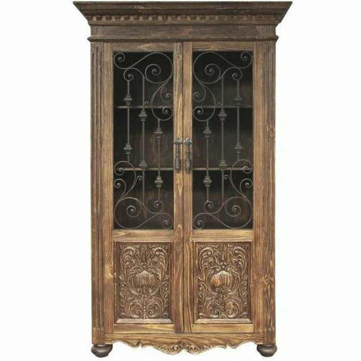 Casa Bonita Peruvian Hand-Painted Carved Wood and Hand Forged Iron Casa Grande Hutch Armoire