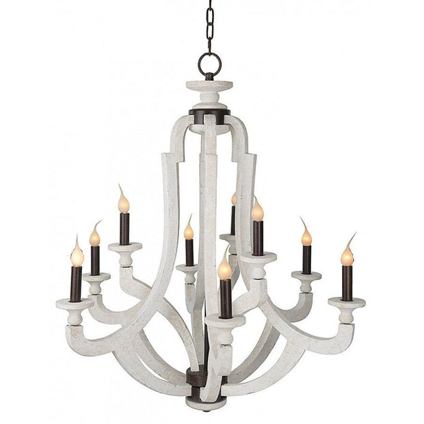Provence Home Distressed Aged White Carved Wood Chandelier