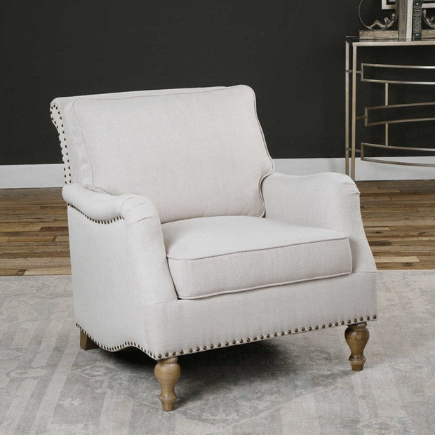 Uttermost Armstead Antique White Fabric Classic Armchair