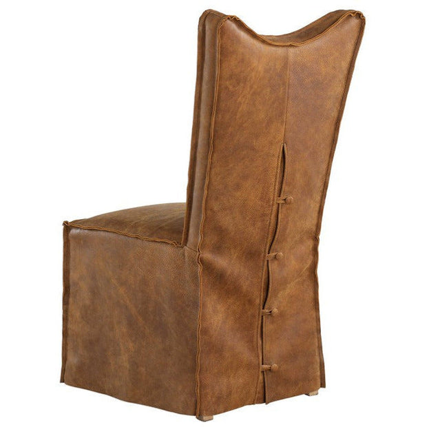 Uttermost Delroy Cognac Nubuck Leather Slipcover Dining Chairs Set of 2