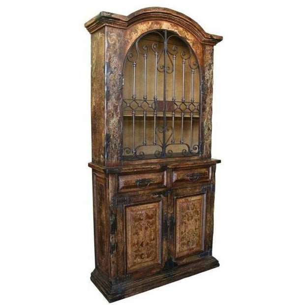 Casa Bonita Peruvian Hand-Painted Carved Wood and Hand Forged Iron Cartagena Hutch Armoire