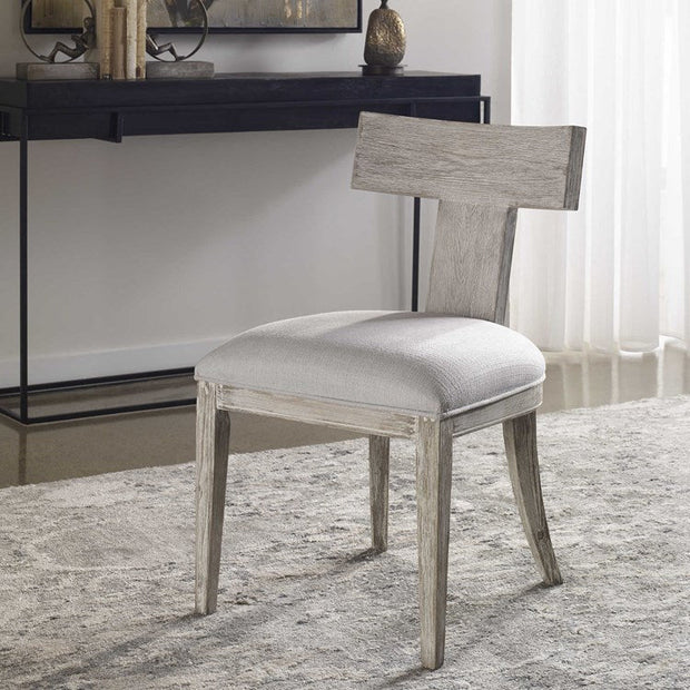 Uttermost Idris White Slubbed Performance Fabric Whitewashed Wood Modern Dining Chair