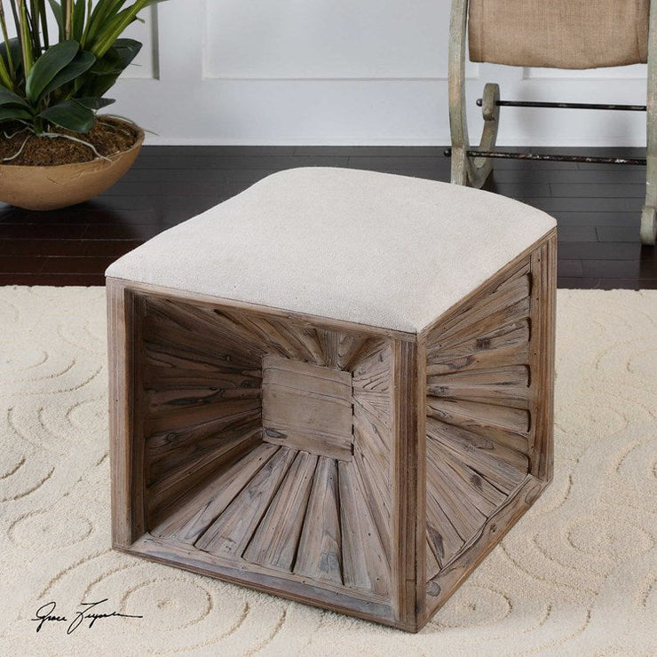 Uttermost Jia Tan Linen Seat Cushion Weathered Fir Wood Ottoman