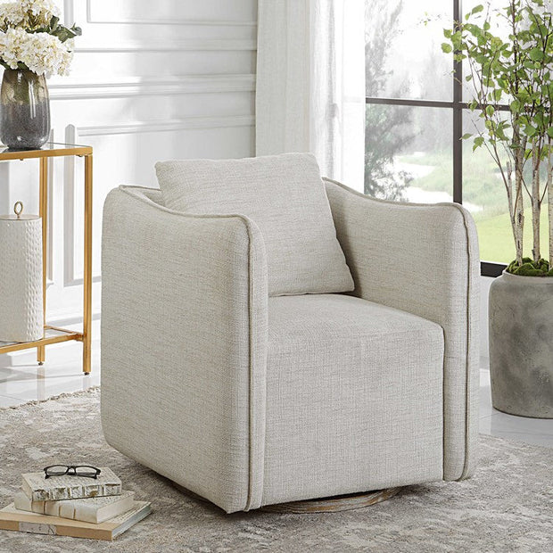 Uttermost Corben White Linen Swivel Armchair