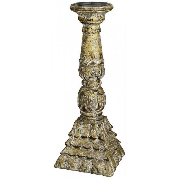 Provence Home Distressed Antiqued Carved Wood Candle Holder