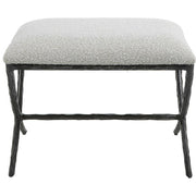 Uttermost Brisby Ivory & Gray Boucle Upholstered Seat Black Cast Iron Bench