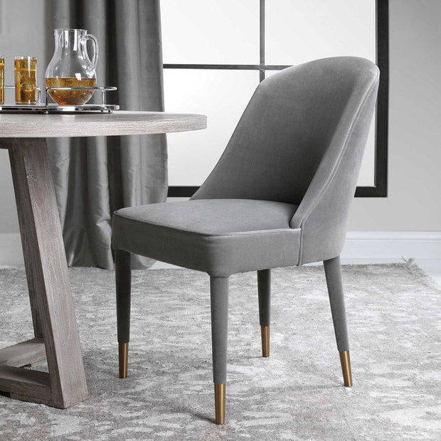 Uttermost Brie Light Gray Velvet Modern Dining Chairs Set of 2