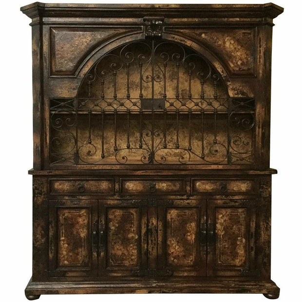 Casa Bonita Peruvian Hand-Painted Carved Wood and Hand Forged Iron Cleo Hutch