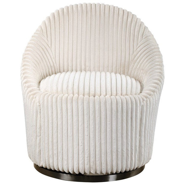 Uttermost Crue Luxurious Fluted Ivory Chenille Swivel Chair