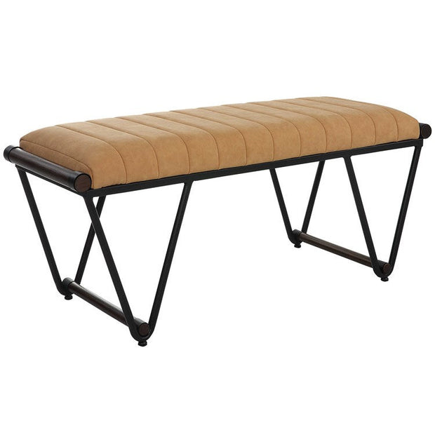 Uttermost Woodstock Rich Caramel Faux Suede Fabric Seat Cushion Modern Black Iron Bench