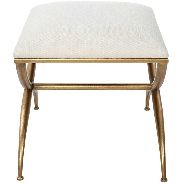 Uttermost Crossing White Fabric Cushion Seat Gold Iron Small Bench