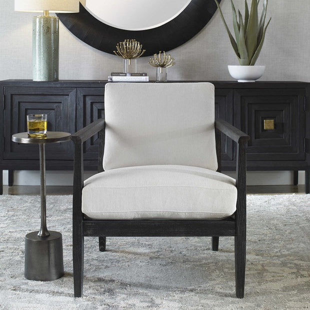 Uttermost Brunei White Fabric Dark Expresso Wood Modern Accent Chair