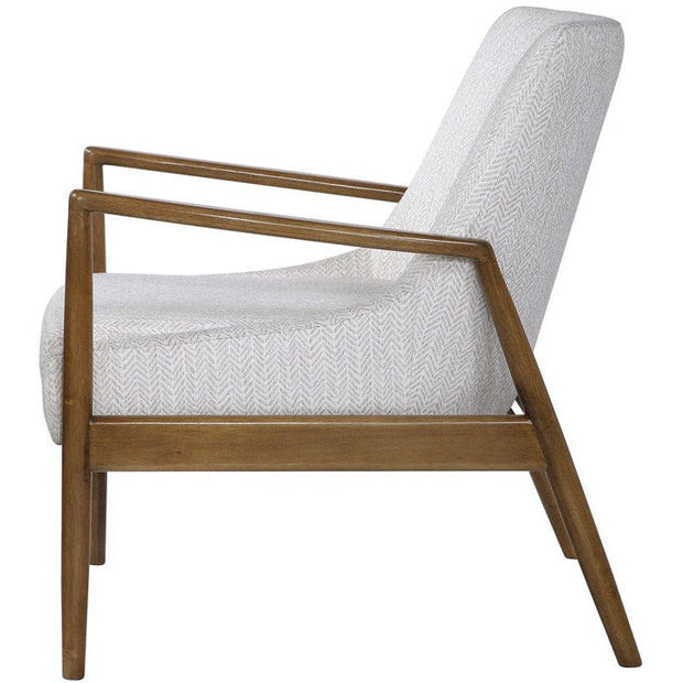 Uttermost Bev Taupe & White Chevron Performance Fabric Scandinavian Wood Accent Chair