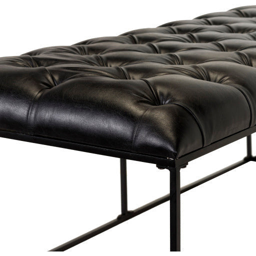 Surya Savoy Modern Black Faux Leather Tufted Bench With Black Metal Base SVY-002