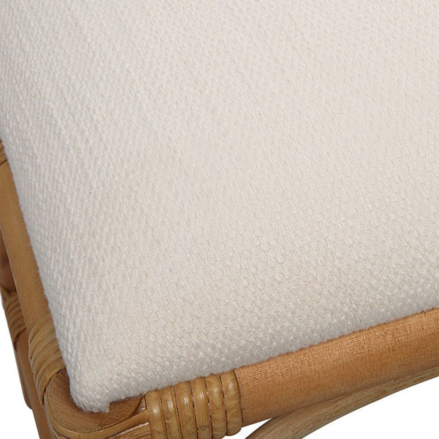 Uttermost Laguna Textured White Fabric Seat Cushion Rattan Wrapped Coastal Bench