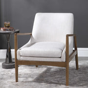 Uttermost Bev Taupe & White Chevron Performance Fabric Scandinavian Wood Accent Chair