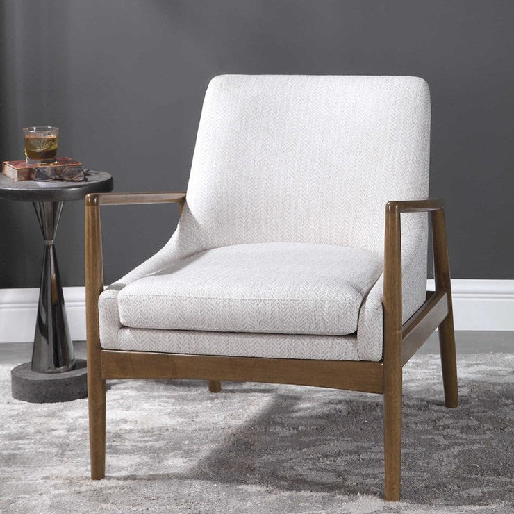 Uttermost Bev Taupe & White Chevron Performance Fabric Scandinavian Wood Accent Chair