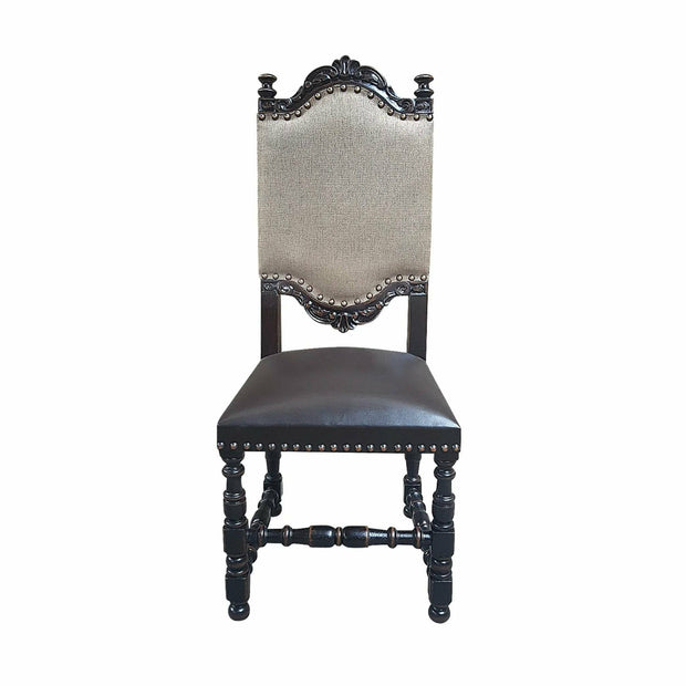 Casa Bonita Peruvian Hand-Painted Carved Wood Fabric and Leather Del Rey Dining Chair