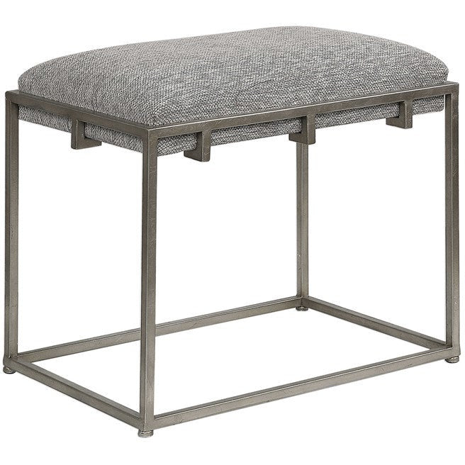 Uttermost Edie Woven Gray Fabric Seat Cushion Metallic Silver Iron Small Bench