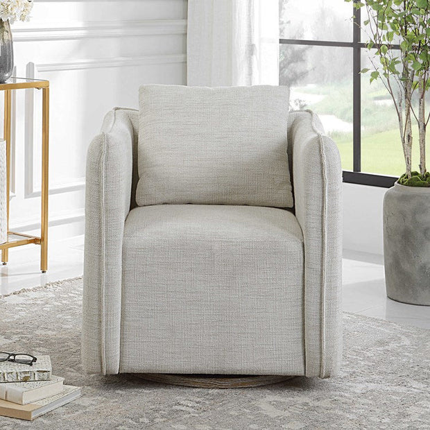 Uttermost Corben White Linen Swivel Armchair