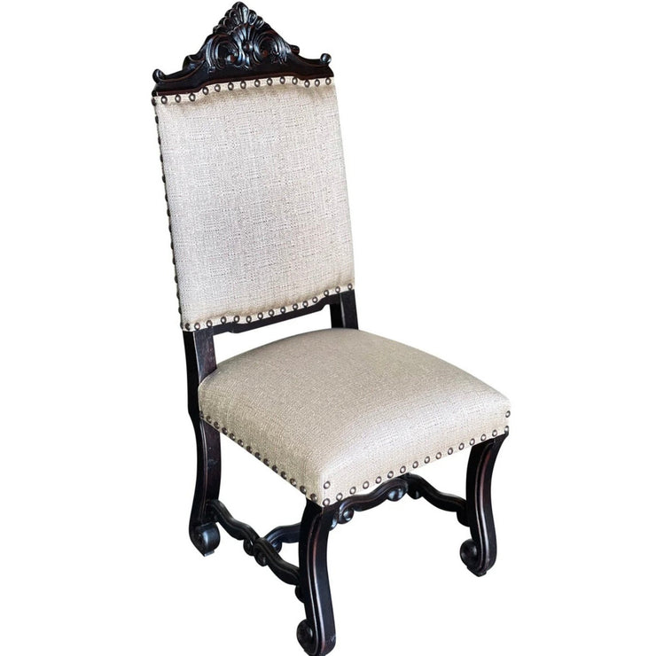 Casa Bonita Peruvian Hand-Painted Carved Wood and Linen Cusco Dining Chair