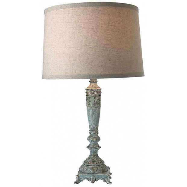 Provence Home Antiqued French Blue Metal Table Lamp With Linen Shade